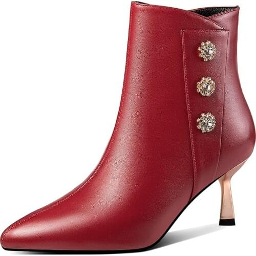 Autumn Winter Ankle Modern Boots Women Shoes High Heels Elegant Women Boots Shoes Genuine Leather Short Plush Warm FootwearA216