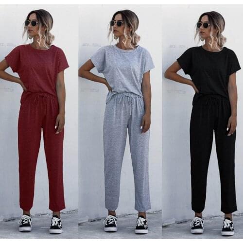 Women 2pcs Outfit Short Sleeve T-Shirts And Ankle-Long Pants Suits Fitness Plus Size XXXL Summer Tracksuit