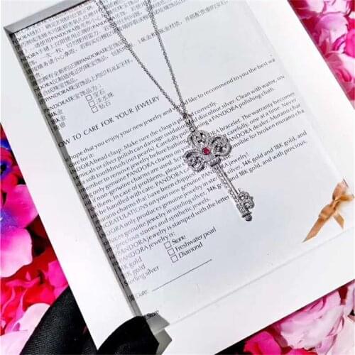 Female noble fashion zircon crown key pendant S925 sterling silver necklace original brand high quality jewelry holiday gift