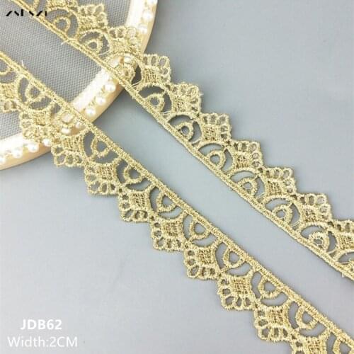 Zsbszc hotsale 2 yards Width 2CM sewn gold lace trim DIY Christmas garment accessories macrame embroidery lace free ship JDB62
