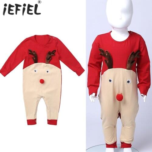 2020 Baby Christmas Costume Newborn Boy Girls Reindeer Romper Jumpsuit New Year Long Sleeve Deer Sleepwear Party Clothes
