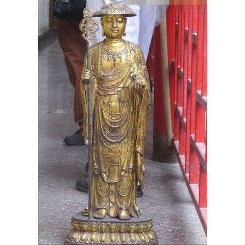 30"Tibet Super Bronze gild Ksitigarbha Jizo king bamboo hat mitre Buddha Statue