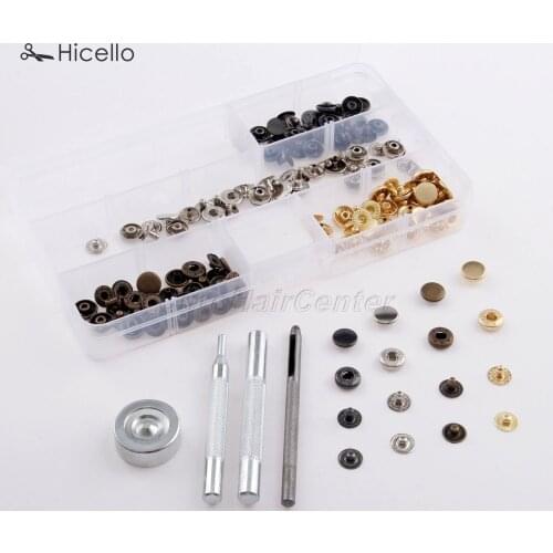 40 sets Snap Fastener Buttons+ 4Pcs Installation tools with box copper button install Craft sets 4 color Hicello Leather Sewing