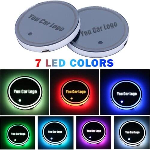 50% HOT SALES!!! Round Car Logo Rechargeable LED Light Cup Mat Pad Coasters Auto Interior Decor