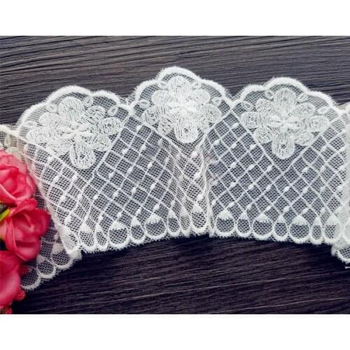 8cm 3.14" wide10 yard ivory scalloped tulle mesh gauze 2 sides embroidered tapes lace trim ribbon clothes fabric 1022253QL4K167