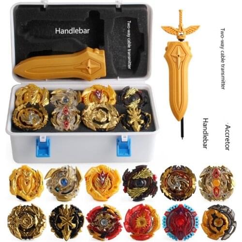 XD168-21B 2 Style Gyro Toolbox Suits-gold With Two-way Cable Transmitter+Handle+Loader+12 pcs Spinning Toys bayblade burst