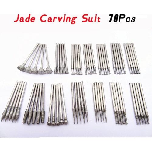70PCS 2.35 Shank Diamond Grinding Needle Burr Mixed Type Engraving Carving Polishing Glass Jade Stone Drill Bit Rotary Tool Set