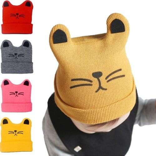 2021 New Baby Hat Autumn Winter Infant Pullover Cap Cute Kitty Shape Baby Cotton Knitting Hat Boy Girl Childrens Cap Xmas Gift