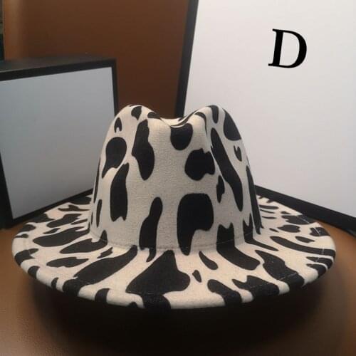HT268 Thickened Two-sided Cow Fedora Hats Pattern Cowboy Hat With Brim Western Jazz Felt Hat Women Vintage Panama Wholesale