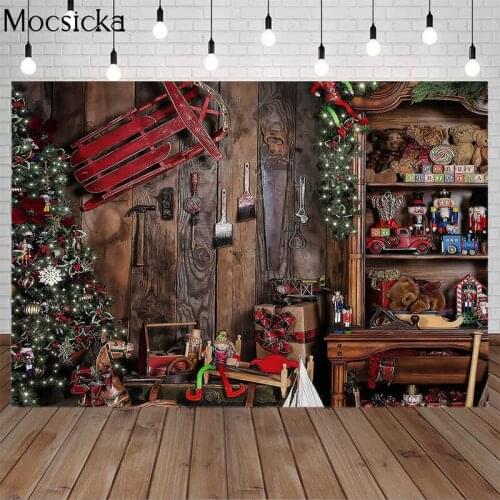 Merry Christmas Photography Background Toy Tool Room Christmas Tree Backdrop Birthday Family Portrait Photo Studio Photocall