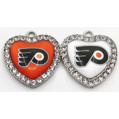 Ice Hockey Team Flyers Crystal Heart 10pcs Dangle Charms DIY Jewelry Accessory Hanging Floating Ice Hockey Sports Charms