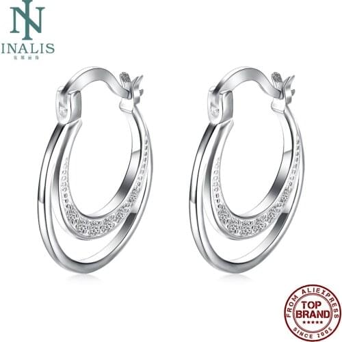 INALIS Romantic Moon Shape Hoop Earrings For Women White Cubic Zirconia Female Copper Earring Engagement Fashion Jewelry On Sale