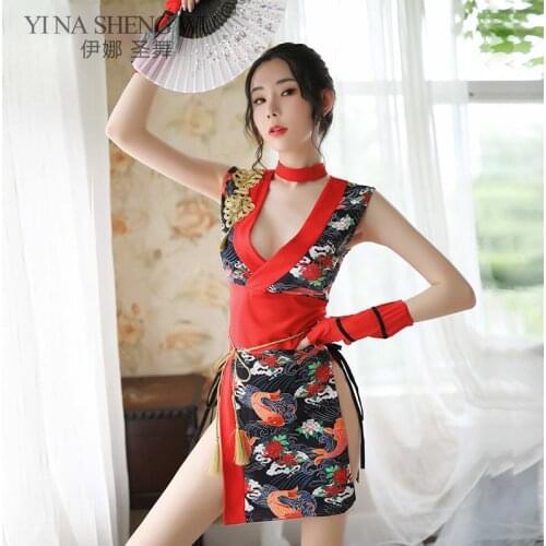 Kimono Japanese Kawaii Lingerie Sexy Erotic Cardigan Robes Sets Traditional Retro Cheongsam Pajamas Samurai Geisha Women Vintage