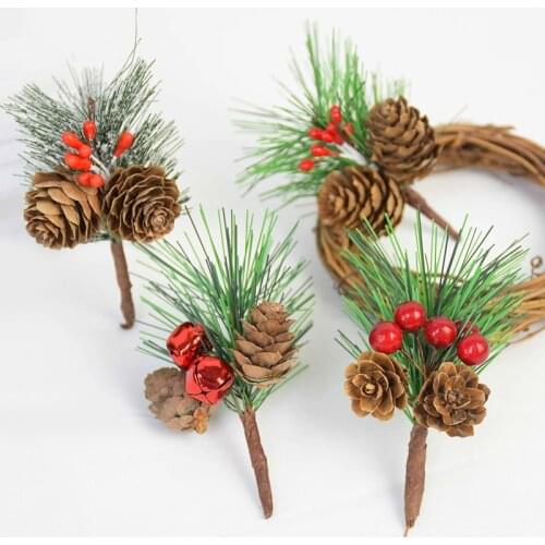 3pcs Christmas Wreath Material Artificial Stamen Pine Needles Pine Cones Fake Plants Branches New Year Xmas Party Decor Garland