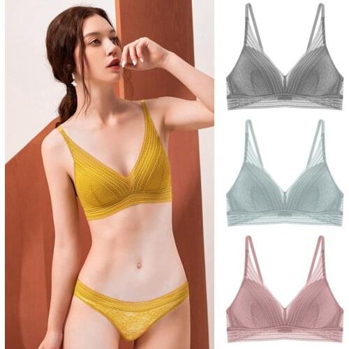 Bra set sexy lace French triangle cup underwear womens small chest super gathered thin bra bra without rims BRA