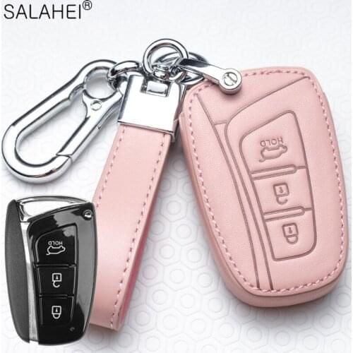 Leather Car Key Case Cover Car Styling For Hyundai Solaris I30 IX35 Accent Getz Elantra Santa Fe Key Bag Holder Protection