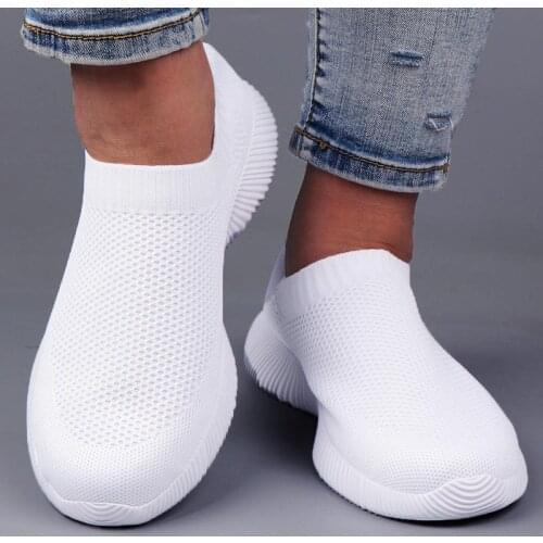 Big Size Summer Slip-on Sneakers Sock Woman Sport Shoes Women White Sports Shoes Women Running Shoes 2021 Knit Tennis GME-1793