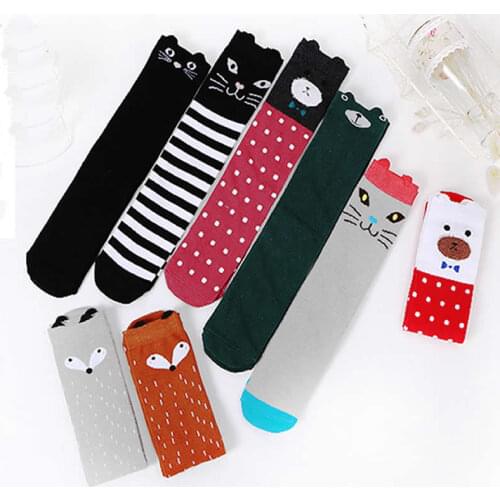 The new 2019 cartoon plate cotton breathable tube baby girl socks knee high over sock cute