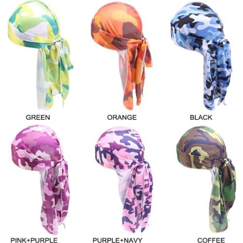 2020 new fashion hair care headwear durag printing long tail silky durags men and women unisex turban cap wholesale