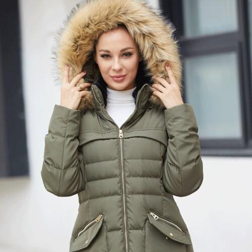 2021 new winter jacket womens warm season womens hooded white duck down fashion jacket with fox fur collar long dress women th