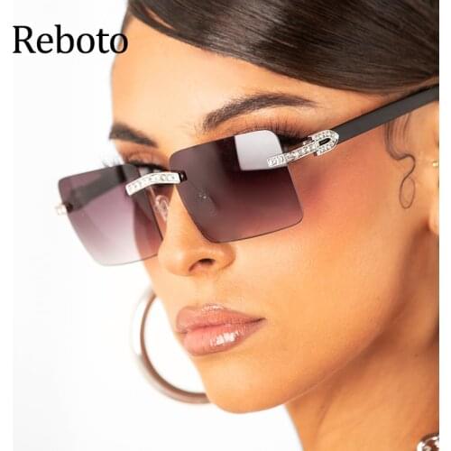 Summer Clear Shades For Women Trend Rimless square Sunglasses Ladies Luxury Brand Vintage Crystal Female Eyewear Frameless 2021