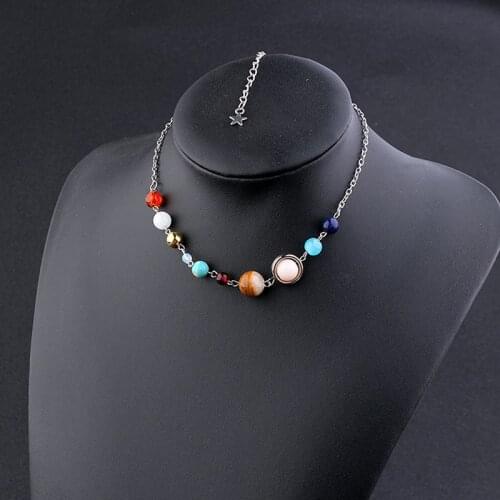 Universe Galaxy The Eight Planets Solar System Beads Neckalce Women Sweater Necklace Natural Stone Chain For Women Gift