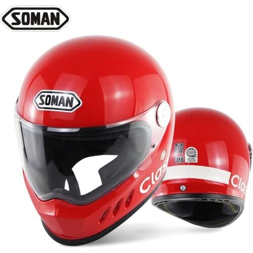 Retro Full Face Motorcycle Helmet Vintage E-mote Casco Soman Sm801