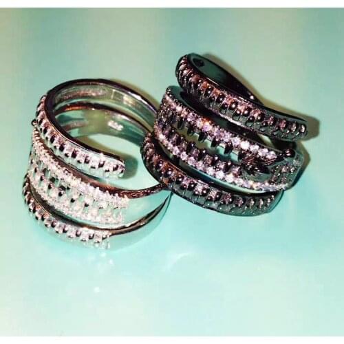 Luxury Brand New Design Multilayer Zipper Rings For Men Women 925 Sterling Silver Couple Lover Rings Full AAAA Cubic Zirconia