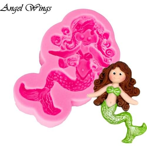 Mermaid girl silicone molds for 3D crafts cake decorating tools Sugar Paste Candy Chocolate Molds F1363