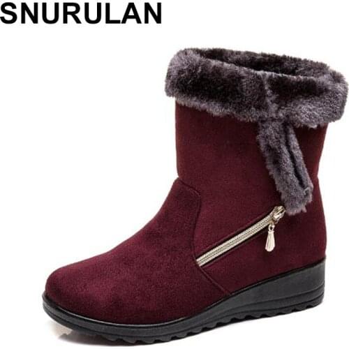 SNURULAN Winter boots women winter boots with a zipper, on the platform, with warm fur, suede, wedges, Fashion ankle boots Women