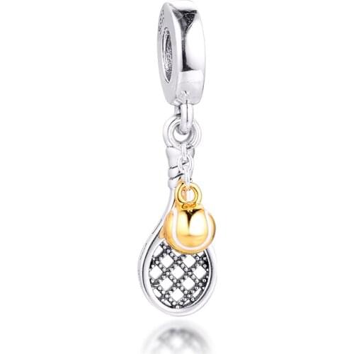 Tennis Racket and Ball Dangle Charm Silver kralen voor sieraden maken Fits 925 Silver Original Charms Bracelets For Woman DIY