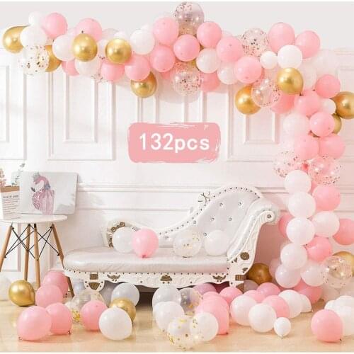 132pcs/Set Baby Pink white Gold Chrome Balloon Garland Arch Kit Wedding Balloons Baby Shower Birthday Party Decor Girls Ballon