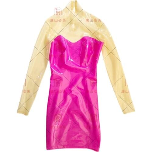 WOMEN SUMMER LATEX DRESS TRANSPARENT & PINK BACK ZIP