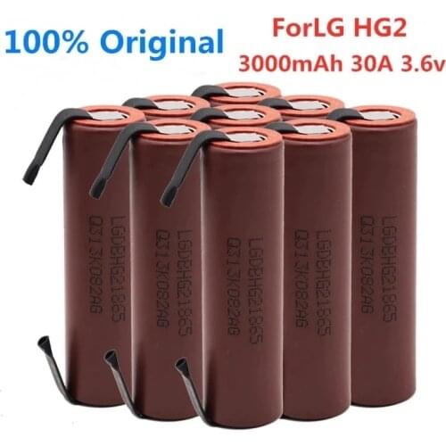 10pcs Original ForLG HG2 3000mAh 3.6v 18650 battery with strips soldered battery for screwdrivers 30A high current+DIY nickel