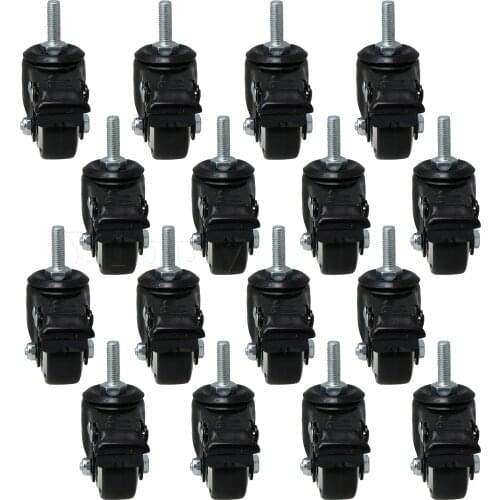 16x PU 1.5 Inch M8 Black Plate Caster Wheels w/Brake for Furniture Shelf
