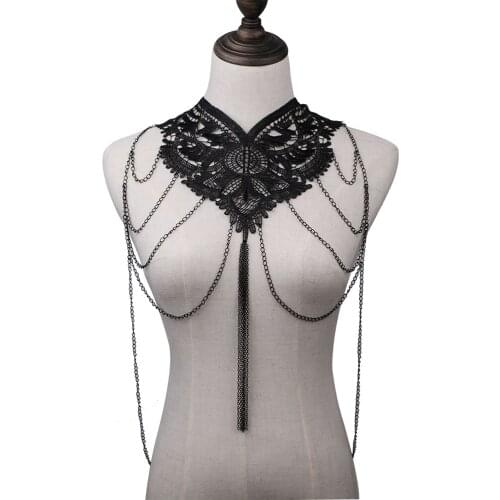 2020 New Arrival Woman Black Lace Appliqued Detachable Collar Dress Accessories with Pendant