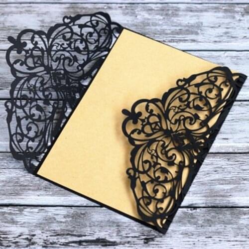 Black wedding card invitation floral Autumn marriage anniversary gift card 50pcs