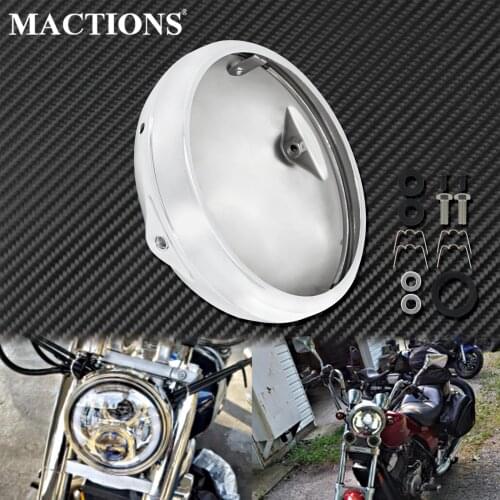 7'' Universal Motorcycle Chrome Led Front Headlight Housing Cover Light Bulb Bucket Shell Metal For Harley For Honda For Yamaha