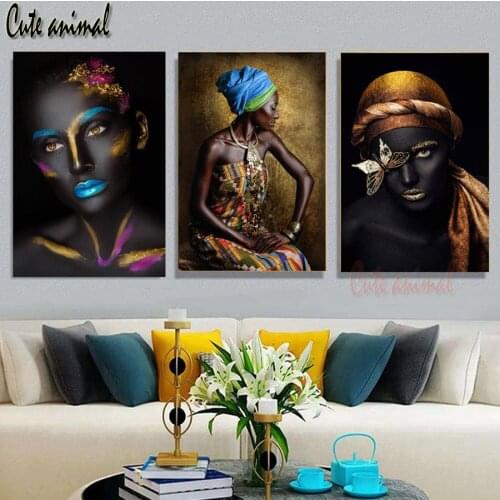 Diamond Embroidery Black Gold African Woman 5D DIY Diamond Painting nordic Diamond Mosaic needlework 3 pcs living room decor