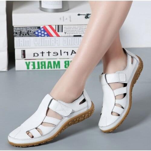Original handmade retro leather sandals comfortable soft-soled mom shoes cowhide magic paste casual womens shoes
