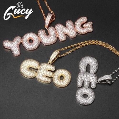 GUCY A-Z Custom Name Bubble Letters Pendant & Necklace Charm Mens CZ Hip Hop Jewelry With Gold Silver Tennis Chain