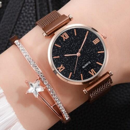 Women Elegant Magnet Black Buckle Starry Sky Luminous Roma Watch Luxury Ladies Black Quartz Watches Gift Clocks платье zegarek
