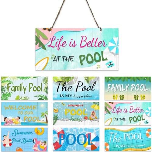 Pool Wood Signs Summer Wooden Hanging Plaque for Home Swimming Pool Seaside Beach Wall Decoration Plate
