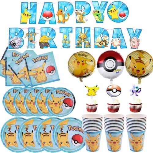 Pokemon Go Figures Party Birthday Decoration Supplies Anime Tablewares Children Batch Kids Boys Gifts Happy Meal Banner Ballons