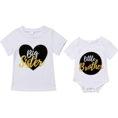 FOCUSNORM Brother Baby Boy Romper Bodysuit Sister Girl Kids Short Sleeve Print Letter Tops T shirt Cotton Clothes UK