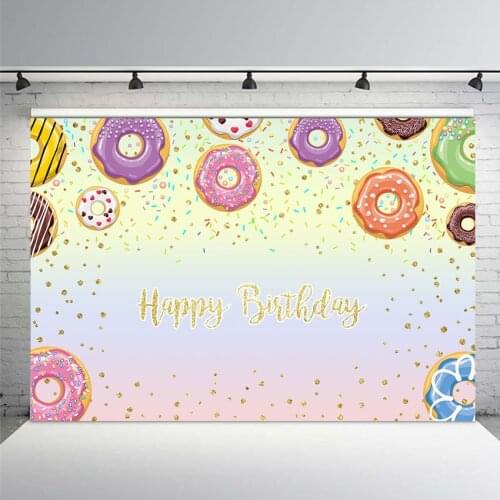 Mehofoto Happy Birthday Theme Party Photo Background Sweet Donut Backdrop for Children Dessert Shop Banner Decoration Background