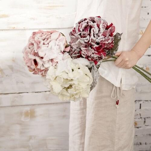 2Pcs Artificial Flowers Large Head Spread Snow Hydrangea for Christmas Home Decoration Silk Flowers Wedding Background Layout