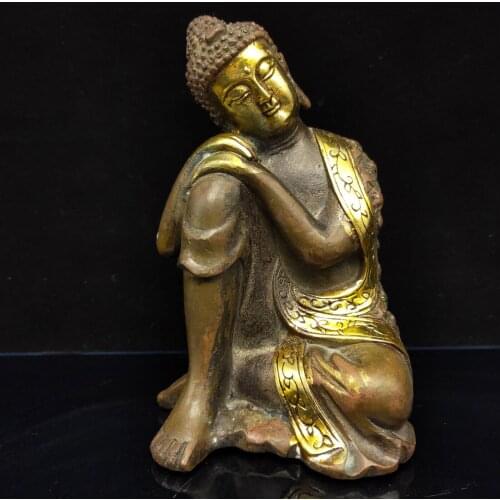 Chinese Antique Red copper Gilt Guanyin Buddha Statue Qian Long W Mark