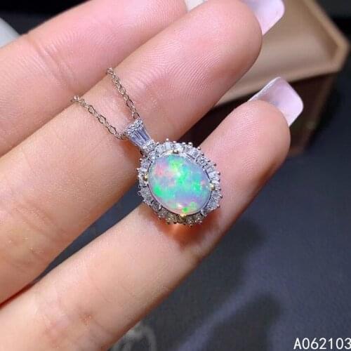 KJJEAXCMY fine jewelry 925 Sterling Silver inlaid natural opal women new luxury exquisite oval GEM PENDANT NECKLACE support test
