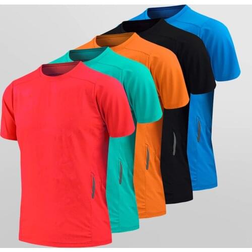 Summer Mens Running T-shirt Breathable Quick Dry Red T Shirt Training Sports Football T Shirt for Men Gym Tops Outdoor T-Shirts